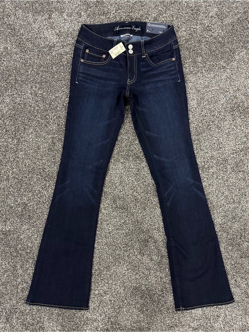 American Eagle Jeans Women 6 Long Artist Skinny Flare Low Rise Stretch Dark Wash